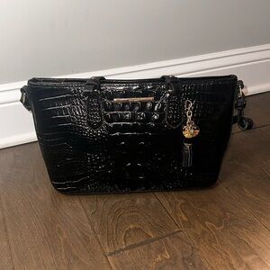 Brahmin Mini Asher Satchel Black Melbourne Crocodile Embossed Leather Crossbody